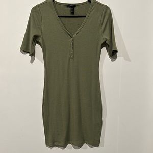 Stretch Bodycon Dress Ribbed Snap Front